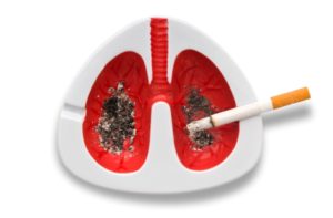 Lungs ashtray with cigarette